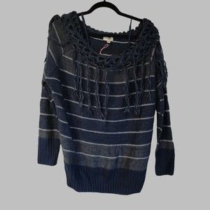 Umgee Navy Sweater with Crochet Accent‎ Size Medium
